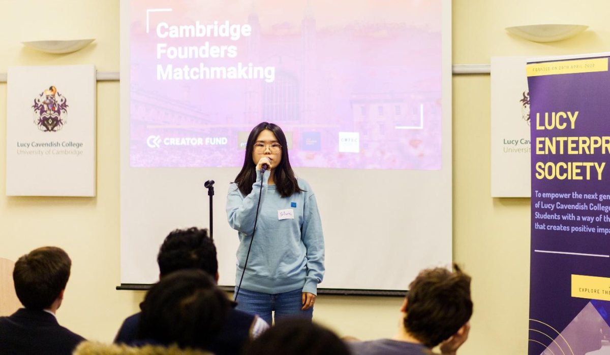 Person presenting at Cambridge Founbders Matchmaking event