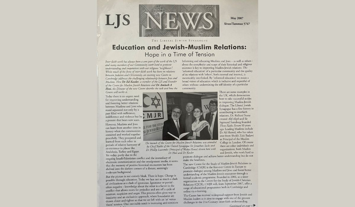 A newspaper on interfaith work - Dr Hoti at the launch of the Centre for Muslim Jewish Religion