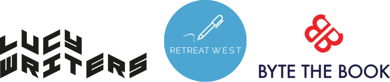 Lucy Writers, Retreat West and Byte the Book logos