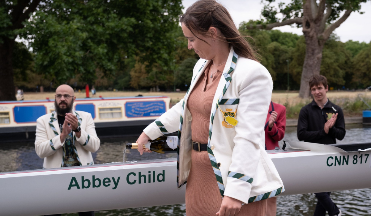 Abbey Child at boat naming ceremony