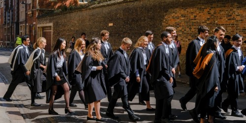 Students walking on graduation day