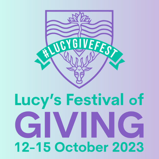 Lucy's Festival of giving green and purple logo
